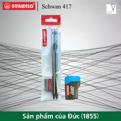 Bộ 2 cây bút chì gỗ STABILO Schwan 417 màu bạc + tẩy ER193 + chuốt PS4538 (PC417S-C2S+)
