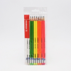 Bộ 10 bút chì gỗ STABILO Swano 4907 HB thân neon, có tẩy