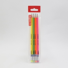Bộ 4 bút chì gỗ STABILO Swano 4907 HB thân neon, có tẩy