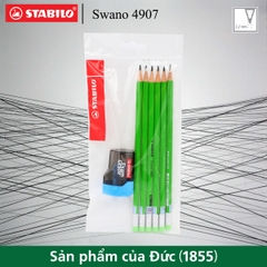 Bộ 6 bút chì gỗ STABILO Swano 4907 HB thân neon, có tẩy