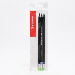 Bộ 3 bút chì gỗ STABILO Swano 2B 4918 (thân đen, đầu tẩy màu)