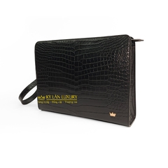 Túi clutch da cá alligator black