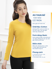 Áo thun nữ tay dài cổ tròn màu Vàng LH07