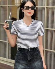 Áo thun cổ tim - Sọc Trắng đen - BSA19