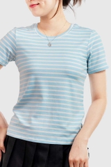 Áo thun cotton nữ cổ tròn màu Sọc Xanh Trắng- 31B