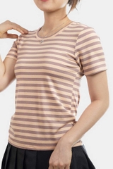 Áo thun cotton nữ cổ tròn màu Sọc Nâu Vàng - 30B