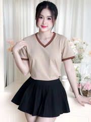 Áo thun nữ cổ Tim - Kem Phối - BSA28