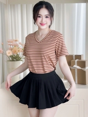 Áo thun nữ cổ tim - Sọc Nâu Caffe - BSA30