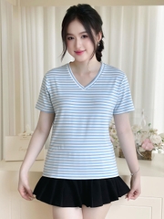 Áo thun nữ cổ tim - Sọc Xanh Trắng - BSA31