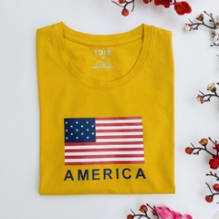 Áo thun nữ tay ngắn-Cổ Tròn-Vàng Nghệ-In America-PSB07-01