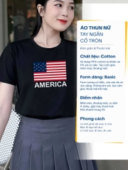 Áo thun nữ tay ngắn-Cổ Tròn-Đen-In America-PSB11-01