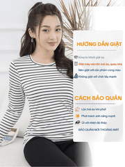 Áo thun cotton nữ cổ tròn tay dài màu Sọc 1 Phân 3Ly Đen Trắng LH19