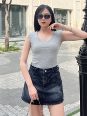 Áo thun sát nách nữ-Cổ Tròn-Xám-SNB09