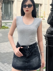 Áo thun sát nách nữ-Cổ Tròn-Xám-SNB09