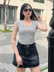 Áo thun sát nách nữ-Cổ Tròn-Xám-SNB09