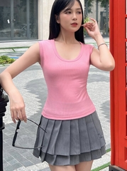 Áo thun sát nách nữ-Cổ Tròn-Hồng Ruốc-SNB26