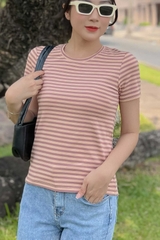 Áo thun cotton nữ cổ tròn màu Sọc Nâu Vàng - 30B
