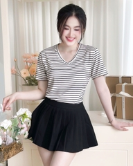 Áo thun cổ tim - Sọc Trắng đen - BSA19