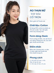 Áo thun cotton nữ cổ tròn tay dài màu Đen - LH11