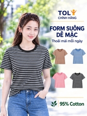Áo thun nữ cổ tròn sọc ngang TOLI BSB18 – Cotton mềm, form suông gọn dáng, dễ phối mặc mỗi ngày