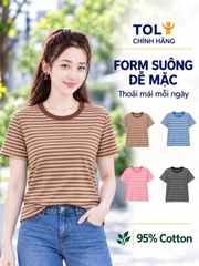 Áo thun nữ cổ tròn sọc ngang TOLI BSB30 – Cotton mềm, form suông gọn dáng, dễ phối mặc mỗi ngày