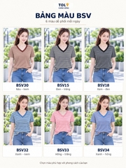 Áo thun nữ sọc ngang cổ V TOLI BSV18 – Cotton mềm, form suông gọn dáng, dễ phối mặc mỗi ngày