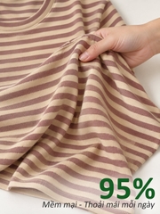 Áo thun nữ sọc ngang cổ V TOLI BSV33 – Cotton mềm, form suông gọn dáng, dễ phối mặc mỗi ngày