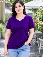 Áo thun nữ BIGSIZE cổ tim TOLI BSA47, Cotton 4 chiều co giãn, Form suông dễ mặc từ 59–85kg