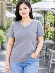 Áo thun nữ BIGSIZE cổ tim TOLI BSA47, Cotton 4 chiều co giãn, Form suông dễ mặc từ 59–85kg