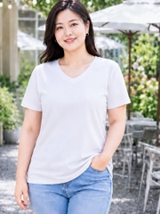 Áo thun nữ BIGSIZE cổ tim TOLI BSA24, Cotton 4 chiều co giãn, Form suông dễ mặc từ 59–85kg