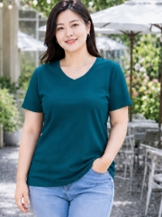 Áo thun nữ BIGSIZE cổ tim TOLI BSA47, Cotton 4 chiều co giãn, Form suông dễ mặc từ 59–85kg