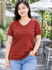 Áo thun nữ BIGSIZE cổ tim TOLI BSA46, Cotton 4 chiều co giãn, Form suông dễ mặc từ 59–85kg