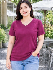 Áo thun nữ BIGSIZE cổ tim TOLI BSA46, Cotton 4 chiều co giãn, Form suông dễ mặc từ 59–85kg