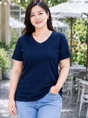 Áo thun nữ BIGSIZE cổ tim TOLI BSA48, Cotton 4 chiều co giãn, Form suông dễ mặc từ 59–85kg