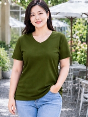 Áo thun nữ BIGSIZE cổ tim TOLI BSA46, Cotton 4 chiều co giãn, Form suông dễ mặc từ 59–85kg