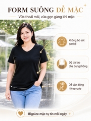 Áo thun nữ BIGSIZE cổ V sọc ngang TOLI BSV18 – Cotton co giãn 4 chiều, form suông dễ mặc từ 59–85kg