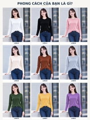 Áo Thun Tay Dài Nữ Cổ Tròn TOLI LHB29 – Cotton mềm, form suông gọn dáng, đa năng mặc mỗi ngày