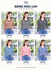 Áo thun nữ tay dài cổ V TOLI LHV15 – Form vừa dáng, Sọc ngang, Vải cotton co giãn 4 chiều mềm mịn