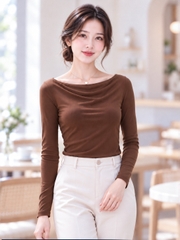 Áo thun nữ tay dài cổ đổ TOLI LHD40 – Thanh lịch để bạn tự tin hơn trong mỗi ánh nhìn