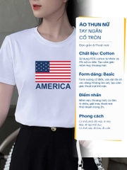 Áo thun nữ tay ngắn-Cổ Tròn-Trắng-In American-PSB10-01