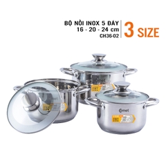 BỘ 3 NỒI INOX 5 ĐÁY CH36-02