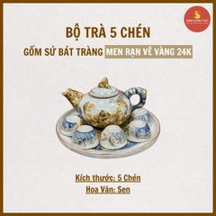 Bộ trà thờ men rạn nổi vẽ Sen Vẽ Vàng 24K [GỐM SỨ BÁT TRÀNG]