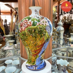 Mai bình H35 Chim công nền trắng Vẽ vàng kim
