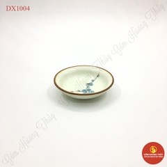 Đĩa muối men kem vẽ đào xanh