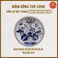 Mâm bồng sen men lam cổ vẽ vàng [GỐM SỨ BÁT TRÀNG]