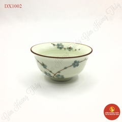 Bát cơm miệng loe men kem vẽ đào xanh