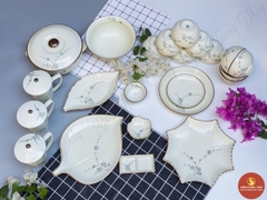 Bộ bát đĩa men kem vẽ đào xanh số 2