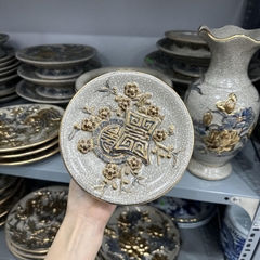 Đĩa trầu men rạn nổi Vẽ Vàng 24K [16cm] [GỐM SỨ BÁT TRÀNG]