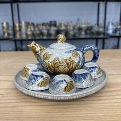 Bộ trà thờ men rạn nổi vẽ Sen [GỐM SỨ BÁT TRÀNG]