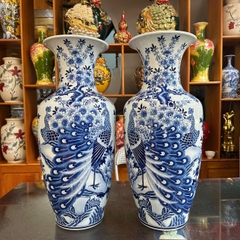Lọ hoa H60cm Chim hoa men lam [GỐM SỨ BÁT TRÀNG]